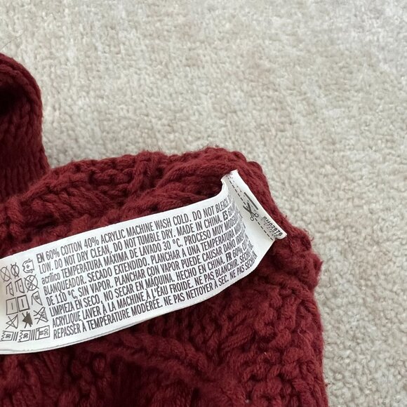 Forever 21 Cotton Chunky Cable Knit Red V-Neck Long Tunic Sweater S - Picture 9 of 9